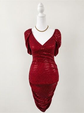Gibiu Red Sequin V-Neck Cocktail Dress Sparkle Night Glitter Mini